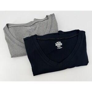 Noble Outfitters Womens Large T Shirt Lot 2 Gray Black V Neck Tug Free Basic Tee